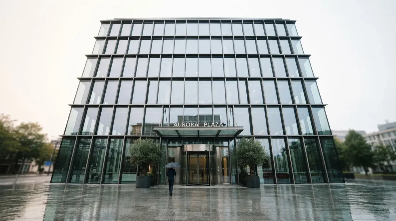 Fotografía de un edificio de oficinas corporativas con fachada de cristal, simbolizando la regulación y la supervisión del sector del juego.